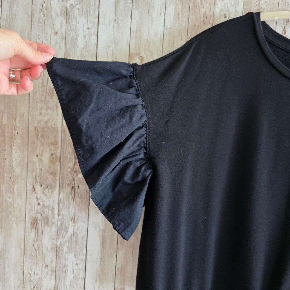 Women's Adrianna Papell Black Ruffle Sleeve Top Blouse L - Picture 4 of 7